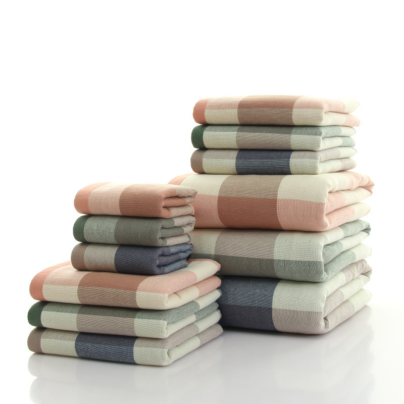 Manufacturers wholesale cotton towel bath towel positive gauze reverse Terry thickened adult Japanese lattice gift towel