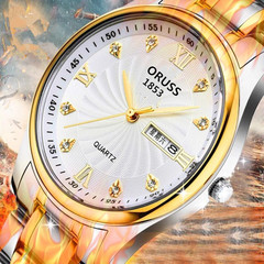 手錶男女運動鋼帶石英表商務防水日曆夜光時尚間金款男士手錶