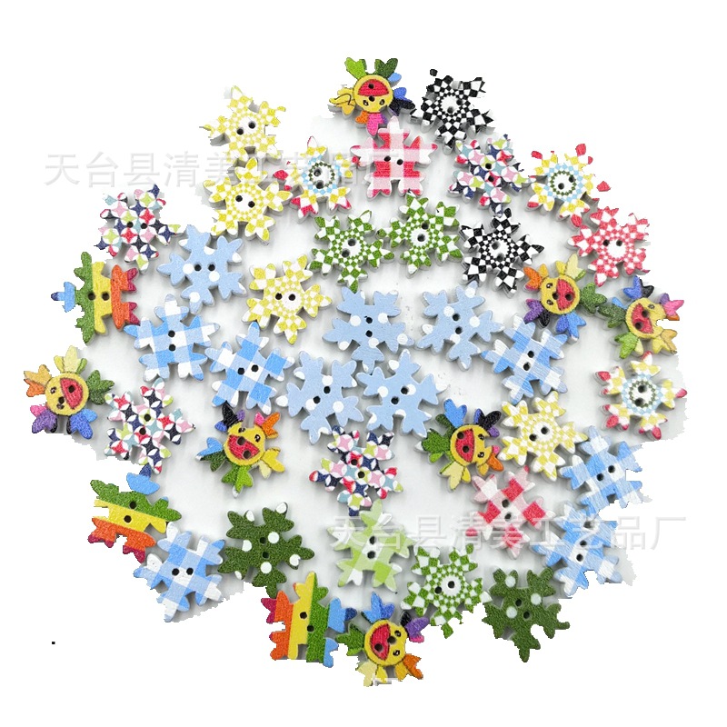 Copo de nieve impreso en color de 18mm Copo de nieve de madera de 4mm de espesor 100 piezas en un paquete