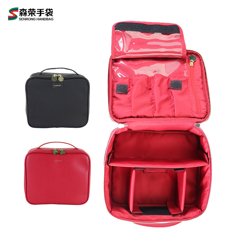 Bsci Travel Toiletry Storage Bag Custom Portable Pu Leather Cosmetic Bag Extra Large Capacity Camera Lens Storage Box