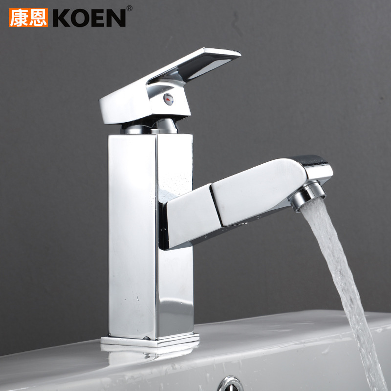 Basin pull faucet hot and cold telescopic rotating water outlet copper chrome plated bathroom bathroom counter basin can be pulled down