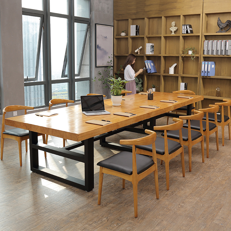全实木办公桌会议桌多人洽谈桌长条桌工业风现代简约电脑桌培训桌