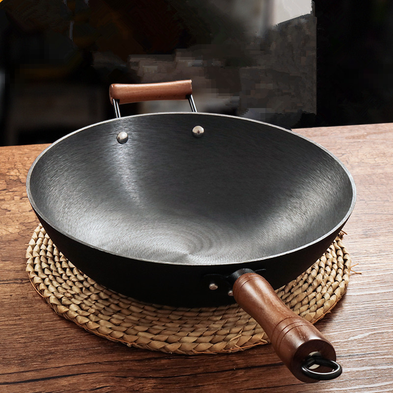 Sun Pattern Raw Iron Pot Cast Iron Pan Wok Household Non-Stick Pot Iron Pot Traditional Round Bottom Iron Pot Wok Wok