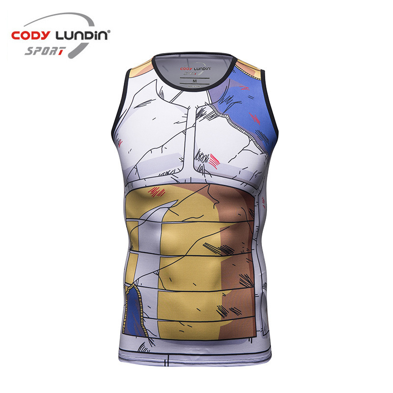 New men's sports fitness tights compression suit running training printed quick-drying vest factory wholesale A034