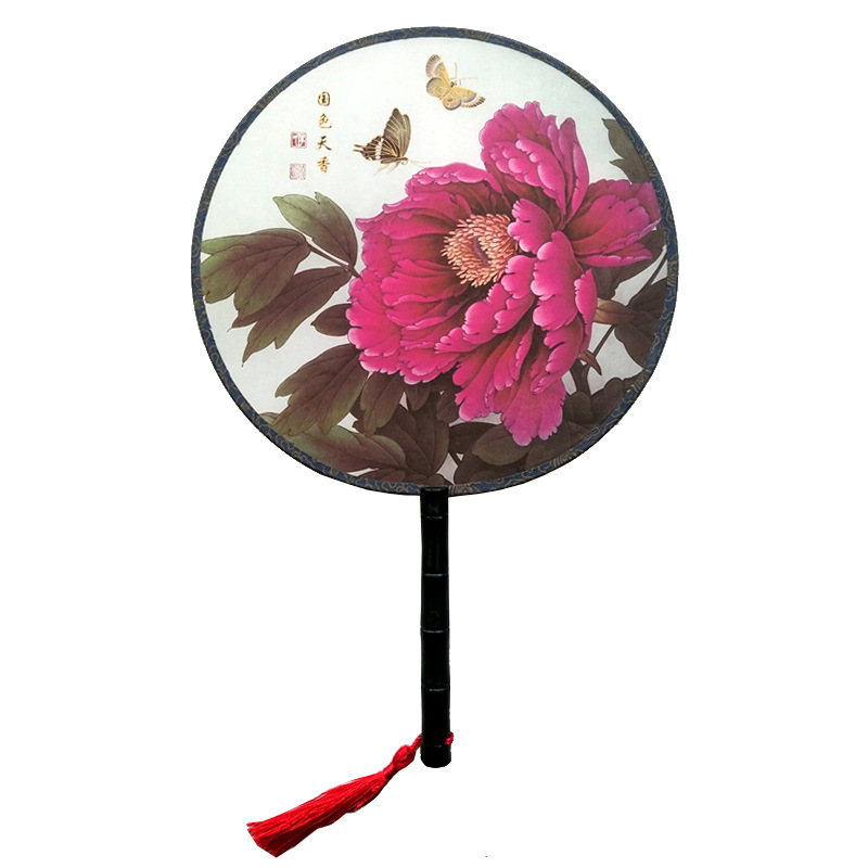 Hay en stock patrones opcionales transfronteriza ventilador de palacio de estilo chino clásico ventilador redondo estilo antiguo primavera