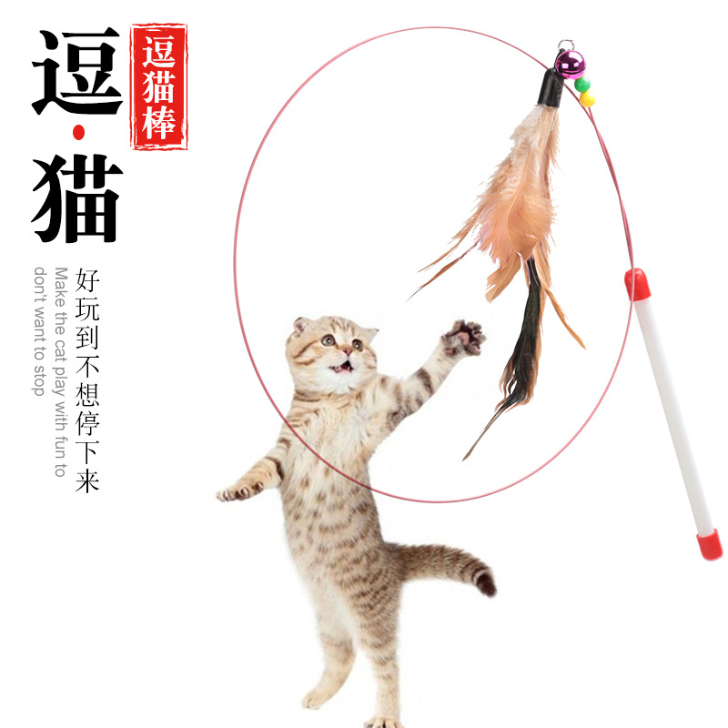 宠物用品批发钢丝逗猫棒 逗猫棒猫咪玩具 羽毛逗猫棒逗猫咪用品