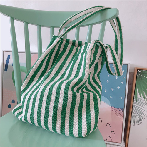 [Guidie Cloth Bag] Five-Color Striped Thin Strap One-shoulder Canvas Bag, Korean Style, Thick, Sturdy, Simple and Versatile New