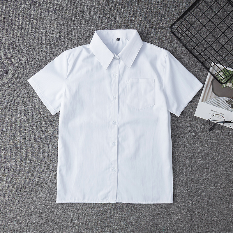 Zhuobei Clothing Manufacturer's Wholesale In-Stock Jk Uniform Pointed Collar Short-Sleeve Basic Shirt Casual Women's Shirt White Work Shirt