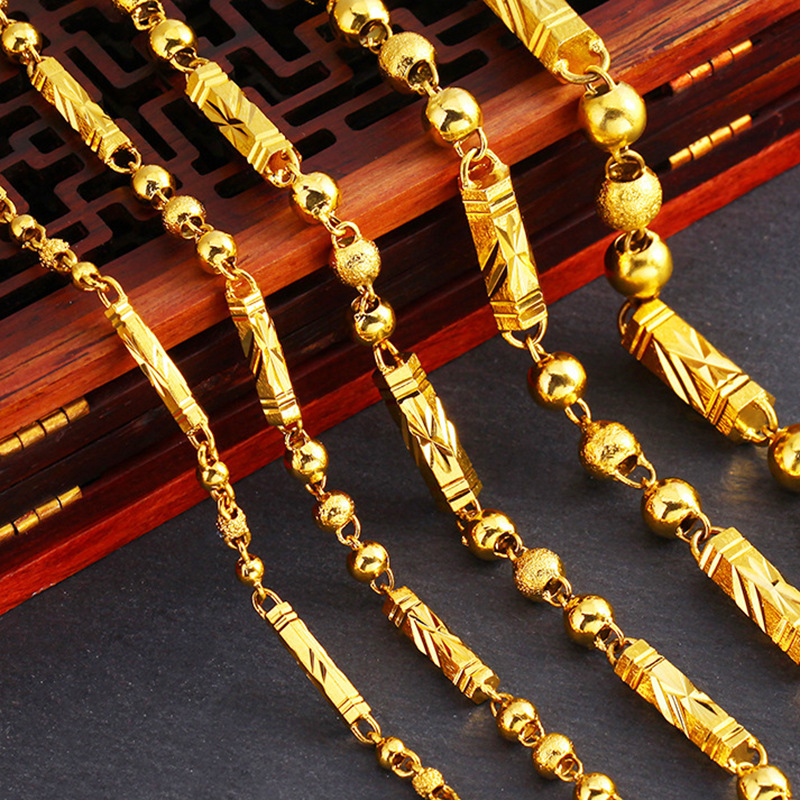 Venta al por mayor de Europa y América perlas hexagonales Collar chapado en oro de los hombres hexagonal sólido Vietnam jefe de oro cadena de los hombres collar de Bambú