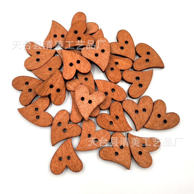 Botones de corazón de melocotón curvo retro DIY botones decorativos de madera 100 unids/bolsa