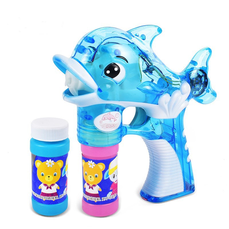 Gran pistola de burbujas automática de juguete máquina de burbujas de delfines con música ligera juguete de soplado de burbujas para niños al por mayor