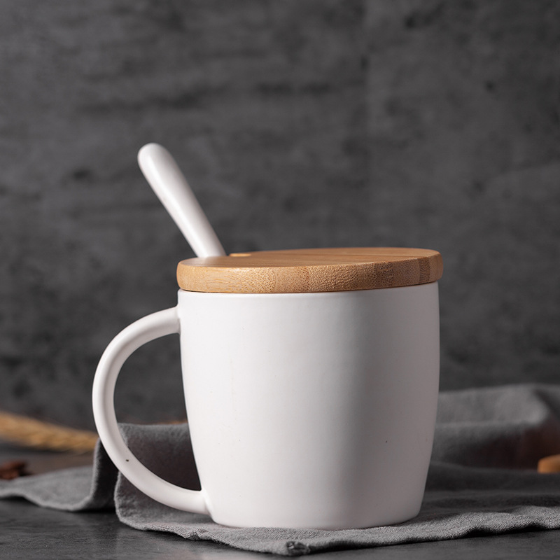 Taza de cerámica taza de café taza de agua taza de oficina taza de publicidad con cubierta cuchara impresión LOGO