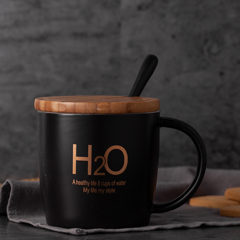 Taza de cerámica taza de café taza de agua taza de oficina taza de publicidad con cubierta cuchara impresión LOGO