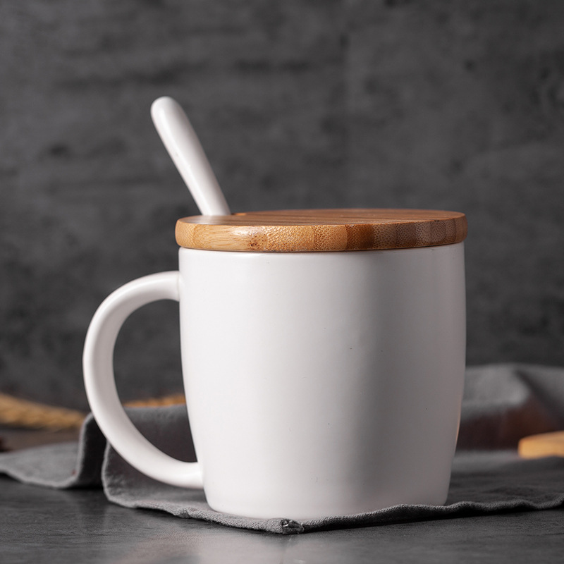 Taza de cerámica taza de café taza de agua taza de oficina taza de publicidad con cubierta cuchara impresión LOGO