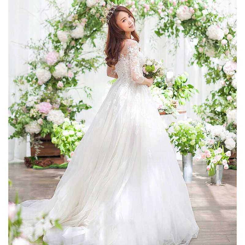 Vestido de novia para mujer 2026, nuevo estilo, de un solo hombro, súper elegante, de manga larga, de encaje, estilo princesa, con cola, adelgazante, largo hasta el suelo. image 7