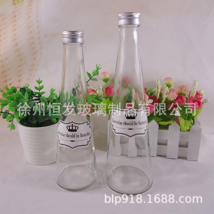 厂家直销锥形果汁透明330ml饮料瓶果醋玻璃瓶250ml奶茶瓶批发