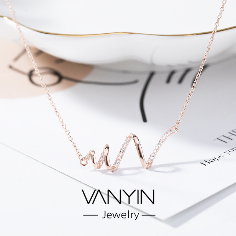 Wanying jewelry heartbeat necklace female S925 pure silver Net red same simple personality ECG light luxury accessories wholesale