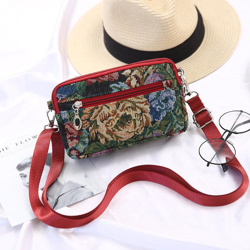 Mobile Phone Bag Women's Crossbody Bag Four Zipper Shoulder Bag Mother's Mini Small Packing Mobile Phone Bag Horizontal Neck Hanging Coin Purse