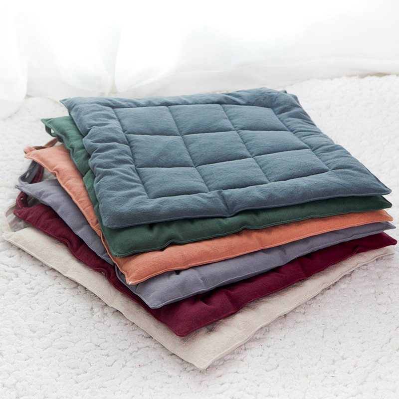 纯色日式INS水洗棉麻坐垫椅子垫茶桌中式实木椅垫榻榻米隔凉薄垫