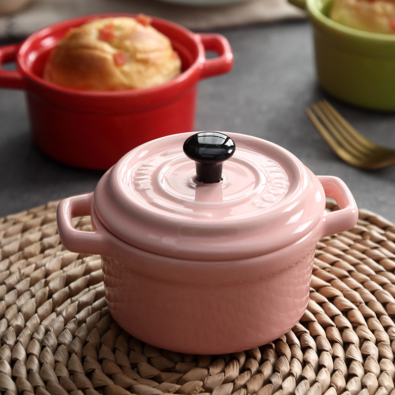 Nórdico de hornear de cerámica con tapa y mango tazón de hornear tazón de postre tazón de leche de soja tazón de Nido de Pájaro