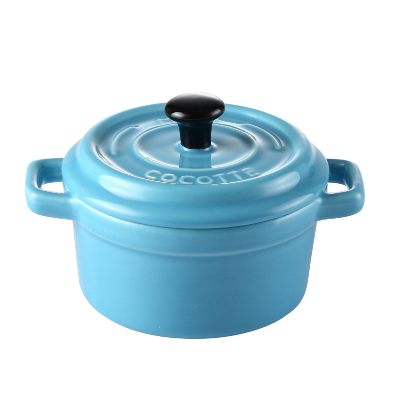 Nórdico de hornear de cerámica con tapa y mango tazón de hornear tazón de postre tazón de leche de soja tazón de Nido de Pájaro