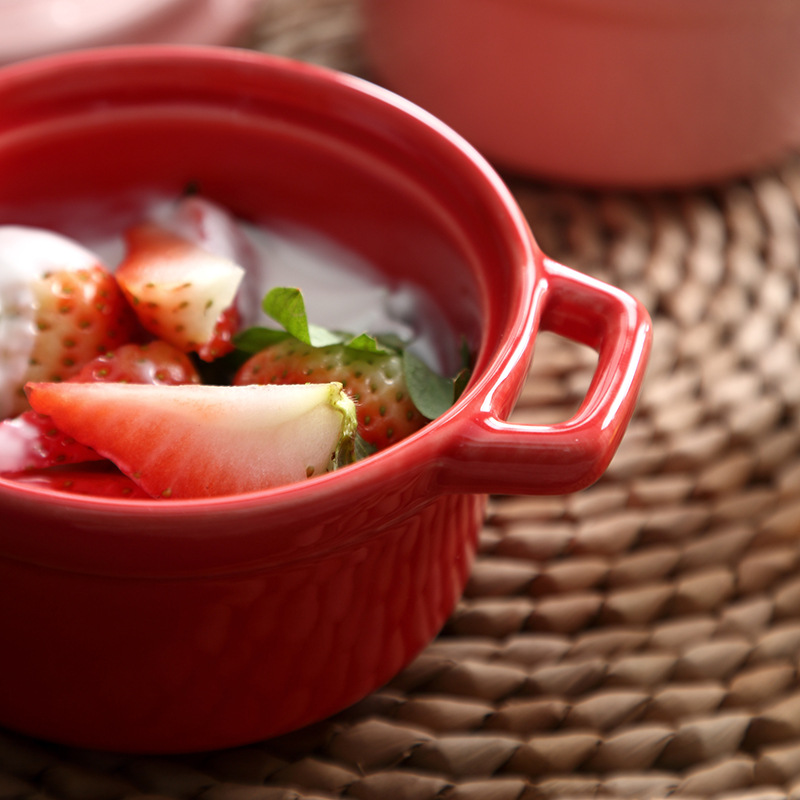Nórdico de hornear de cerámica con tapa y mango tazón de hornear tazón de postre tazón de leche de soja tazón de Nido de Pájaro