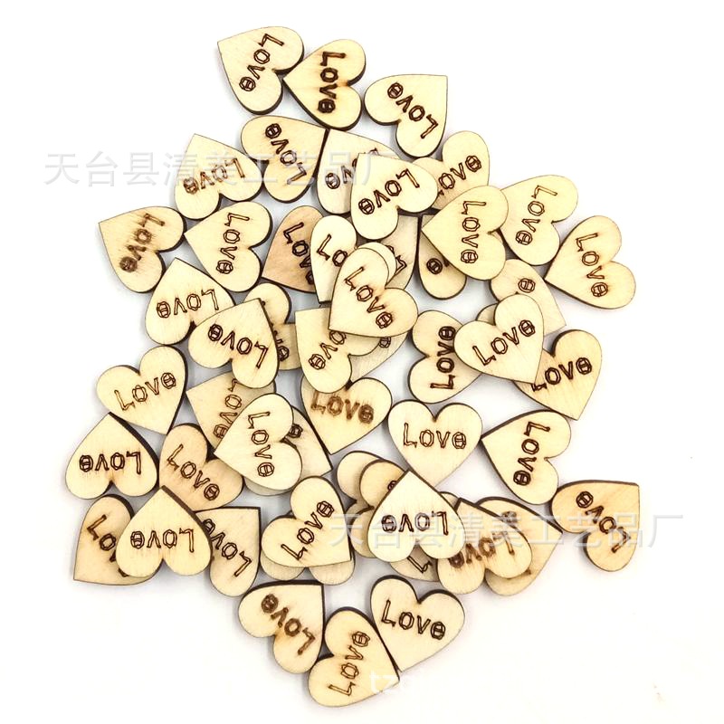 Peach corazón botón de madera pieza no agujero decoración de la boda 50 piezas un paquete