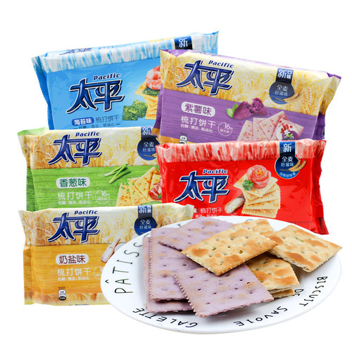 Tai Ping Soda Biscuits 400g Milk Salt Flavor Chive Flavor Purple Sweet Potato Flavor Full Box 12 Packs Snacks Snacks Food Wholesale