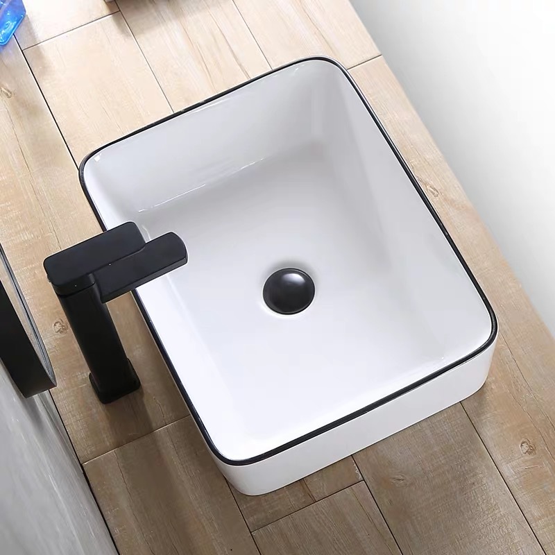 Moderno nórdico negro borde Mesa lavabo Oval Hotel lavabo rectangular balcón cuenca lavado lavabo