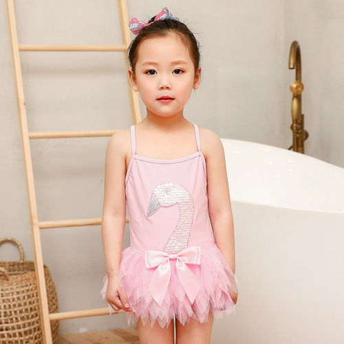 ins new children's swimsuit girls one-piece swimsuit ballet swan mesh baby korean style swimsuit swim cap