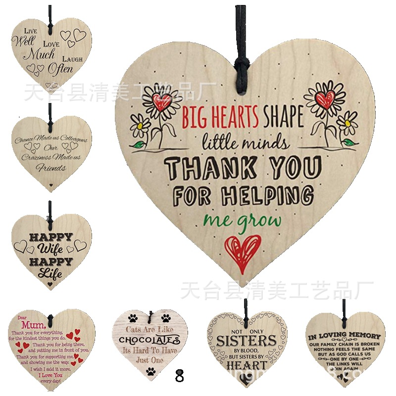 100mm tronco negro melocotón corazón amor pieza de madera colgante 1 paquete