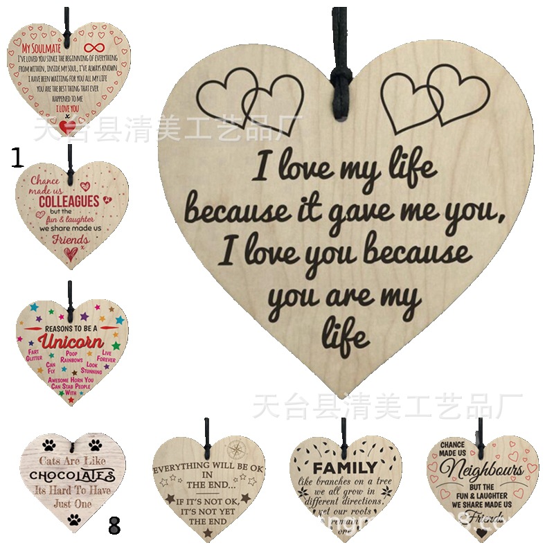 100mm tronco negro melocotón corazón amor pieza de madera colgante 1 paquete