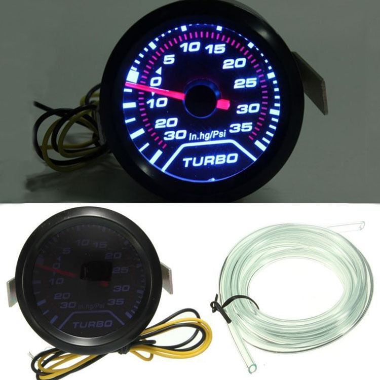 12V 2 "pulgadas 52mm instrumento de coche instrumento de carreras modificado pantalla LED turbocompresor manómetro ahumado