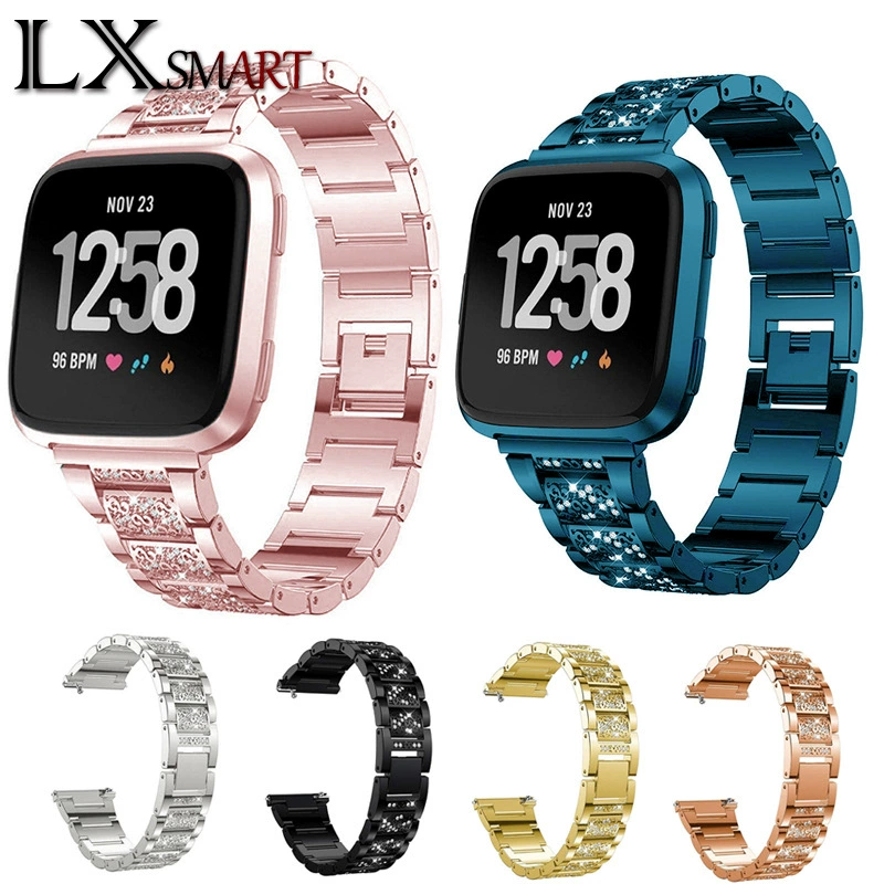 Для Fitbit versa1/2/3/4 часы Полный Алмазный ремешок три бусины Алмазная нержавеющая сталь металлическая цепочка стальной ремень
