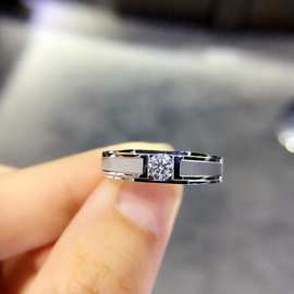 新款男式白18K金钻戒一件代发小众设计感饰品镶嵌南非真钻石戒指