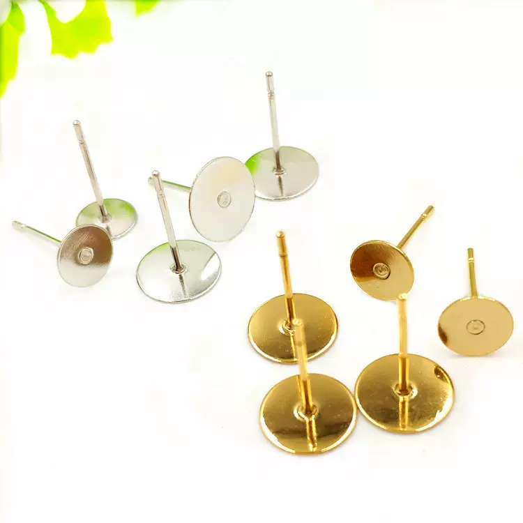 不锈钢316L平头耳针 金色平头耳钉 3-14mm多规格耳针耳钉DIY配件