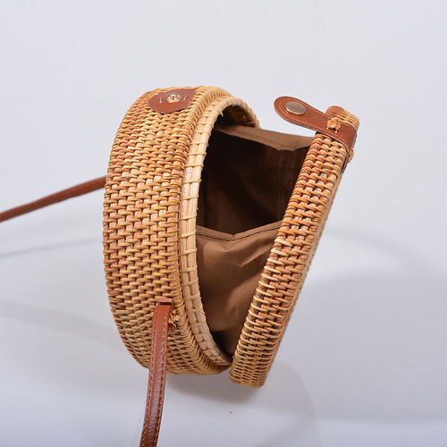 Factory direct supply rattan ins butterfly bag forest style retro literary handmade brown woven bag PU with flower lining