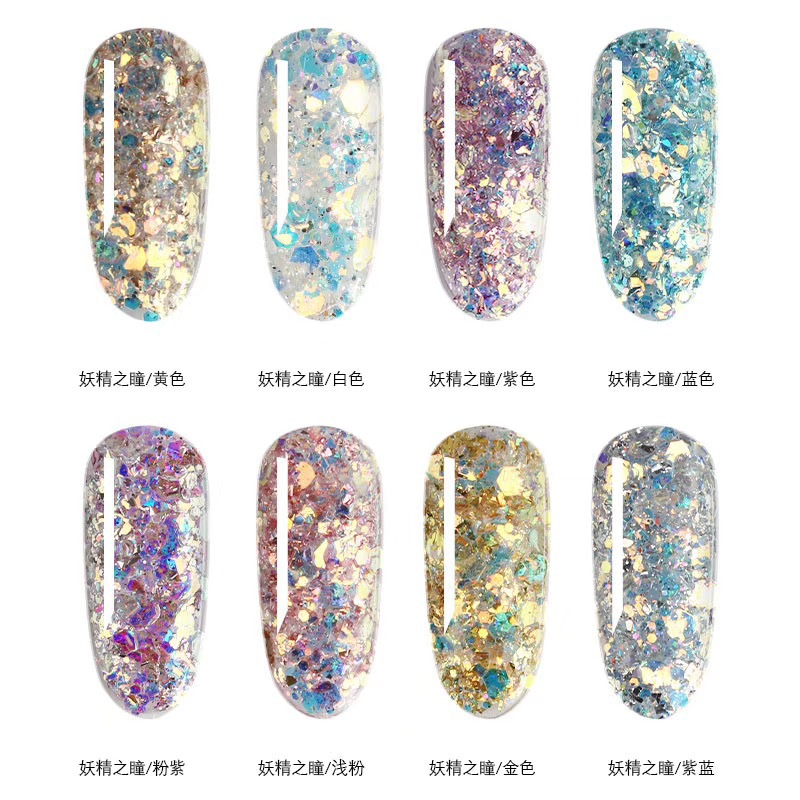 Joyería de uñas hadas pupila traje lentejuelas gradiente uñas brillo clavo brillo polvo extensión uñas Decoración image 6
