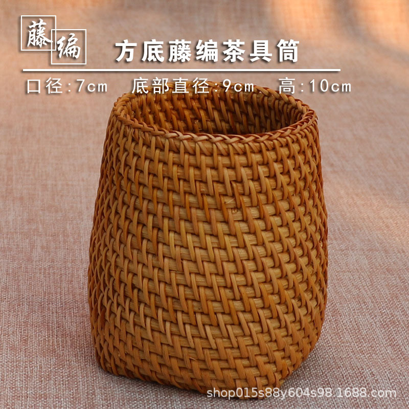 Venta directa de fábrica nuevo retro simple rattan titular de la pluma ratán titular de la taza de té de ratán de fondo redondo titular de la taza de té de ratán precio asequible image 9