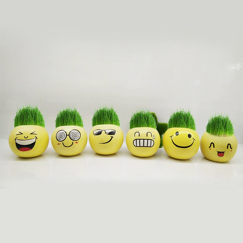 Растущая длинная игрушка для выращивания травы кукла для травы мини-растение в горшке крутой смайлик шесть выражений DIY креативное растение в горшке