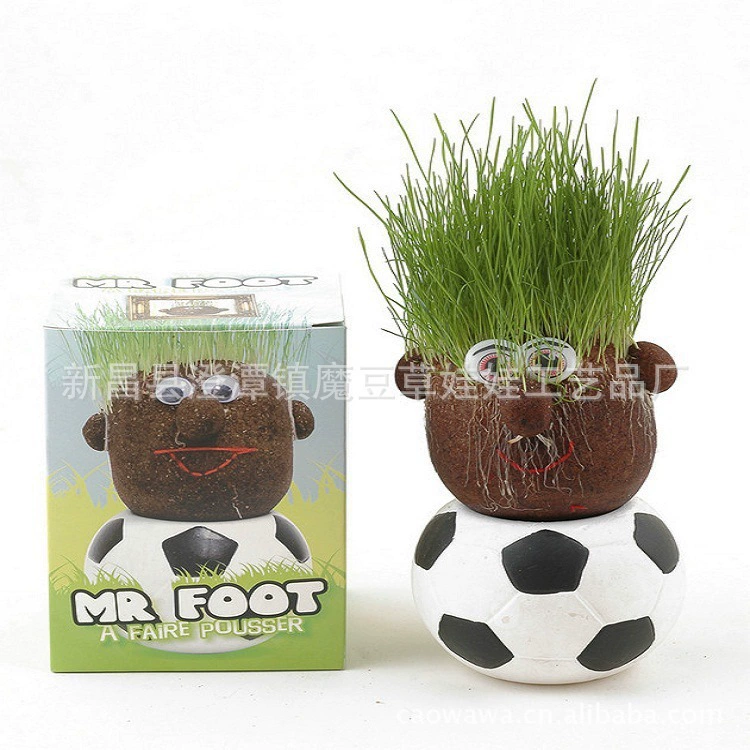 Длинная Трава Кукла маленькие глаза полива длинная трава Милый Футбол посадка Рабочий стол горшок трава кукла цветок бонсай
