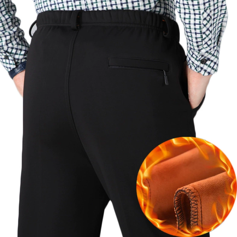 Осенне-зимние брюки для пожилых людей с эластичной талией, мужские свободные брюки для пожилых дедушек, мужские теплые утолщенные мужские брюки на флисовой подкладке