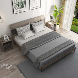北欧板式床浅灰配套家具环保免漆板木床工厂高箱储物床包邮
