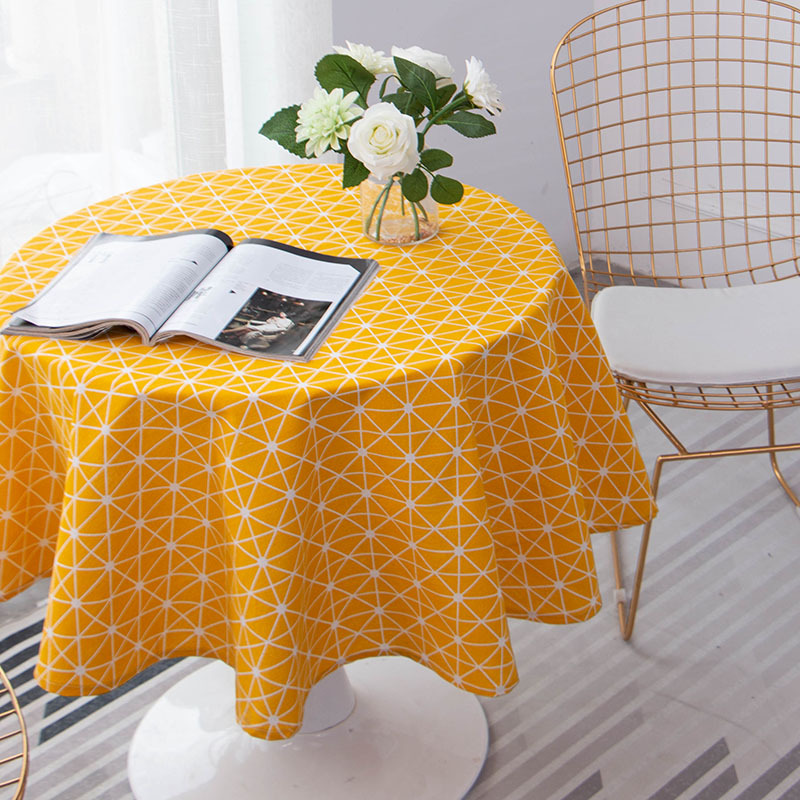 New Yellow Plaid Cotton and Linen Round Tablecloth for Home Modern Simple Round Picnic Tablecloth Light Luxury and High-End