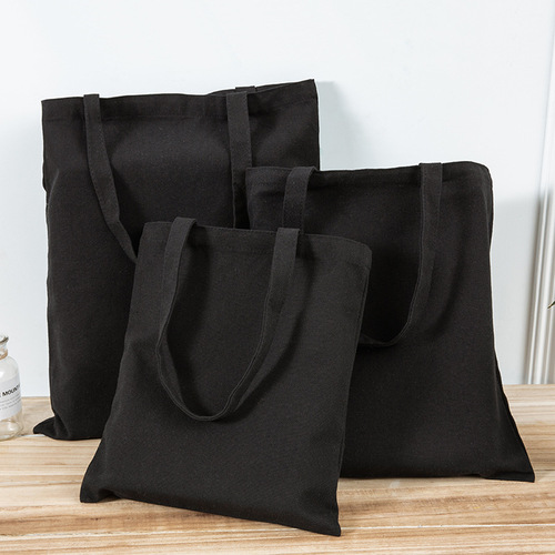 Black blank canvas bag with printed logo shopping bag canvas tote bag student reusable bag wholesale