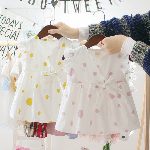 0-1-2-3 years old girls' summer outfit cute polka dot dress infant and toddler Korean style children's summer dress wholesale
