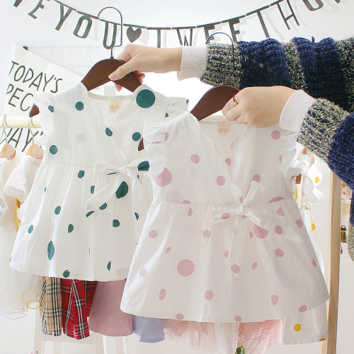 0-1-2-3 years old girls' summer outfit cute polka dot dress infant and toddler Korean style children's summer dress wholesale