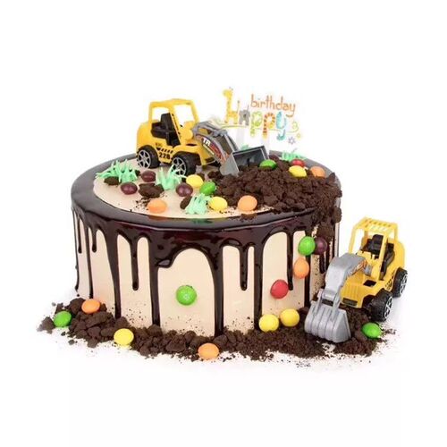 Engineering vehicle 6-piece set cake decoration ornaments tractor backhoe truck baby boy birthday baking party toys