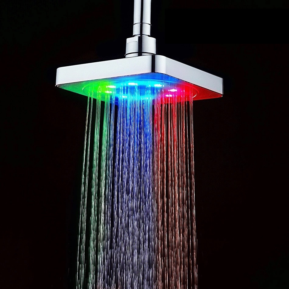 【Qin】 6inch Led Temperature-Controlled Colorful Self-Changing Square Shower Head with Modern Minimalist Design