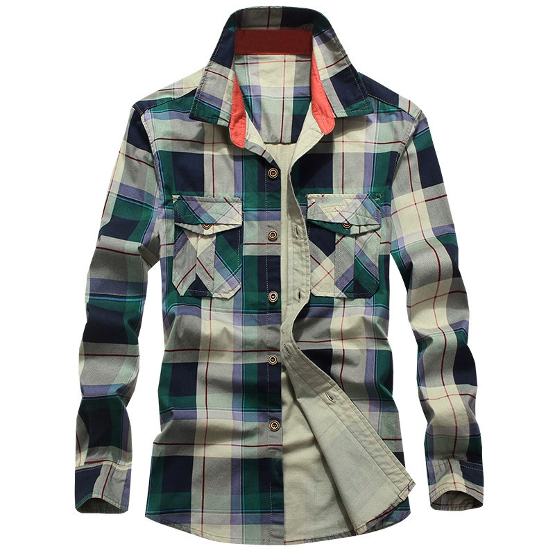 Мужская клетчатая рубашка с длинным рукавом, мужская повседневная Свободная рубашка с длинным рукавом из 95 хлопка, Мужская трансграничная рубашка 1592